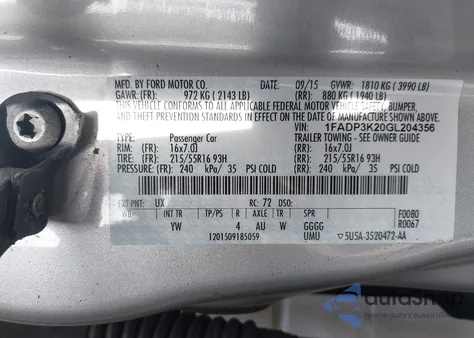 2016 Ford Focus Se z USA, uszkodzony, nr VIN 1FADP3K20GL204356